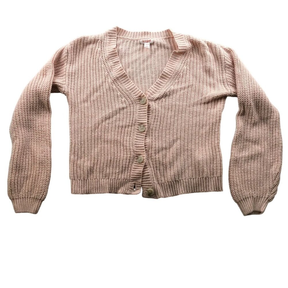 Cat & Jack Girls Cardigan Sweater Large V-Neck Pink Button-Up Cozy Knit Casual